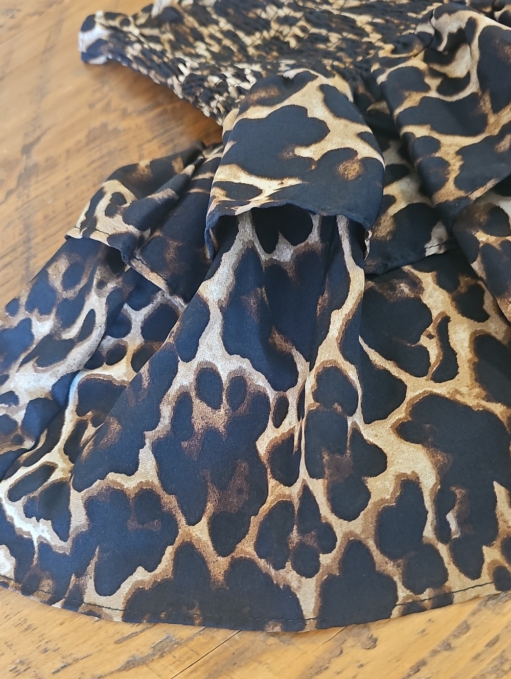 Strapless Leopard Print Ruffled Mini Dress - Picture 3 of 6